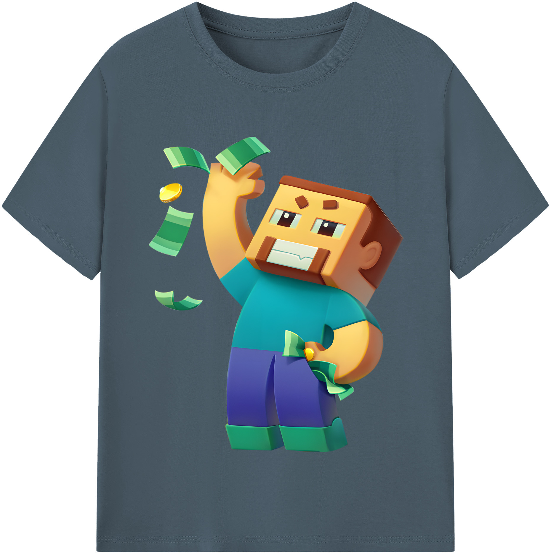 （画像用） マインクラフト ブロックの世界 Minecraft MC Block world 綿100％半袖Tシャツ（フロントプリント）